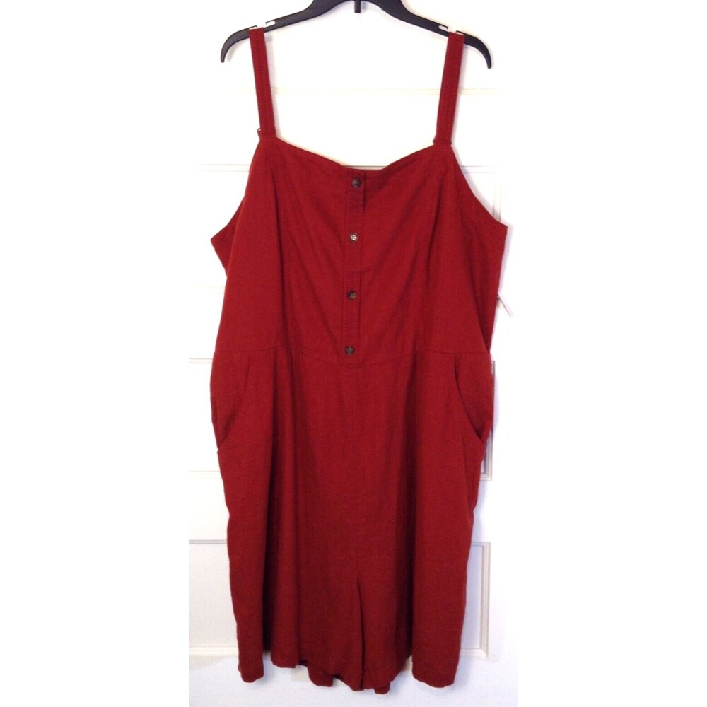 Old Navy Romper Wn 2XLT Rust Orange Short Overalls Back Smocking Pockets Travel